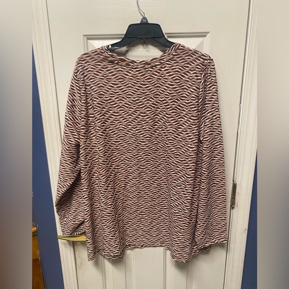 Ava Viv Top Womens 2X Long Sleeve Blouse Rust Brown White Textured Wavy blouse - Picture 2 of 6